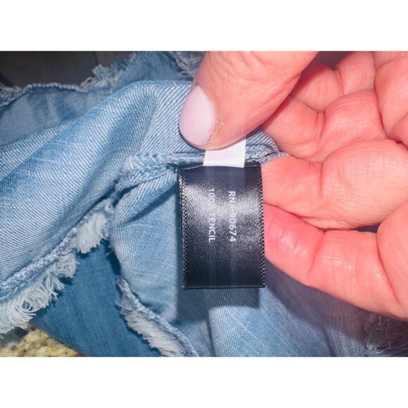 Boston Proper Denim L Blue Off-Shoulder Denim Ruffled Bell Sleeve Dress Cowgirl - Picture 8 of 11